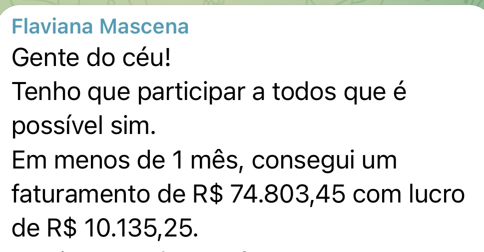 Print de aluna: faturamento e lucro em menos de 1 mês