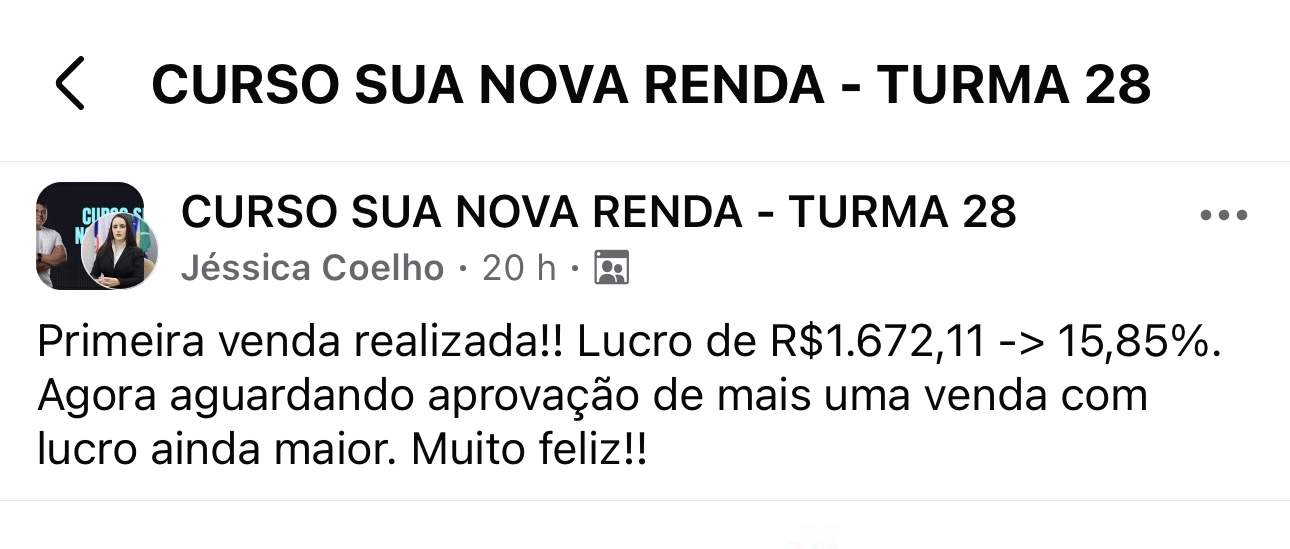 Print de aluna: primeira venda realizada com lucro